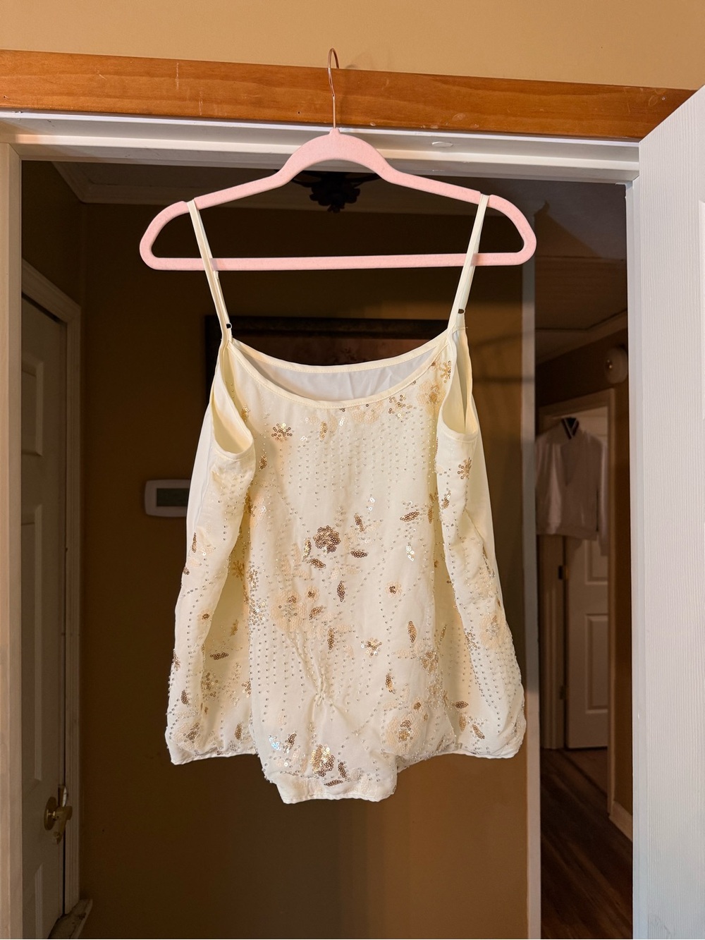 SHEIN Cream Sequin Floral Cami Slip